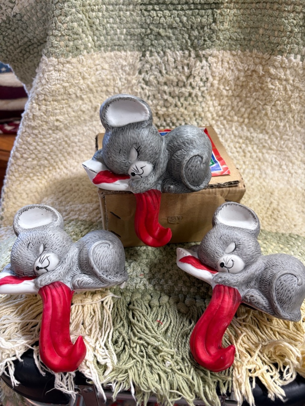 Vintage ceramic mouse stocking holders set of 3
